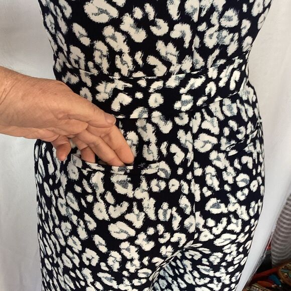 Banana Republic Wide Leg Cropped Jumpsuit Women’s 6 Navy Blue White Square Neckl - Picture 10 of 12